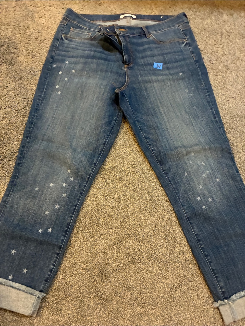 Women’s Blue Star-Print Relaxed Jeansi ⭐️ # 34 modern skinny crop